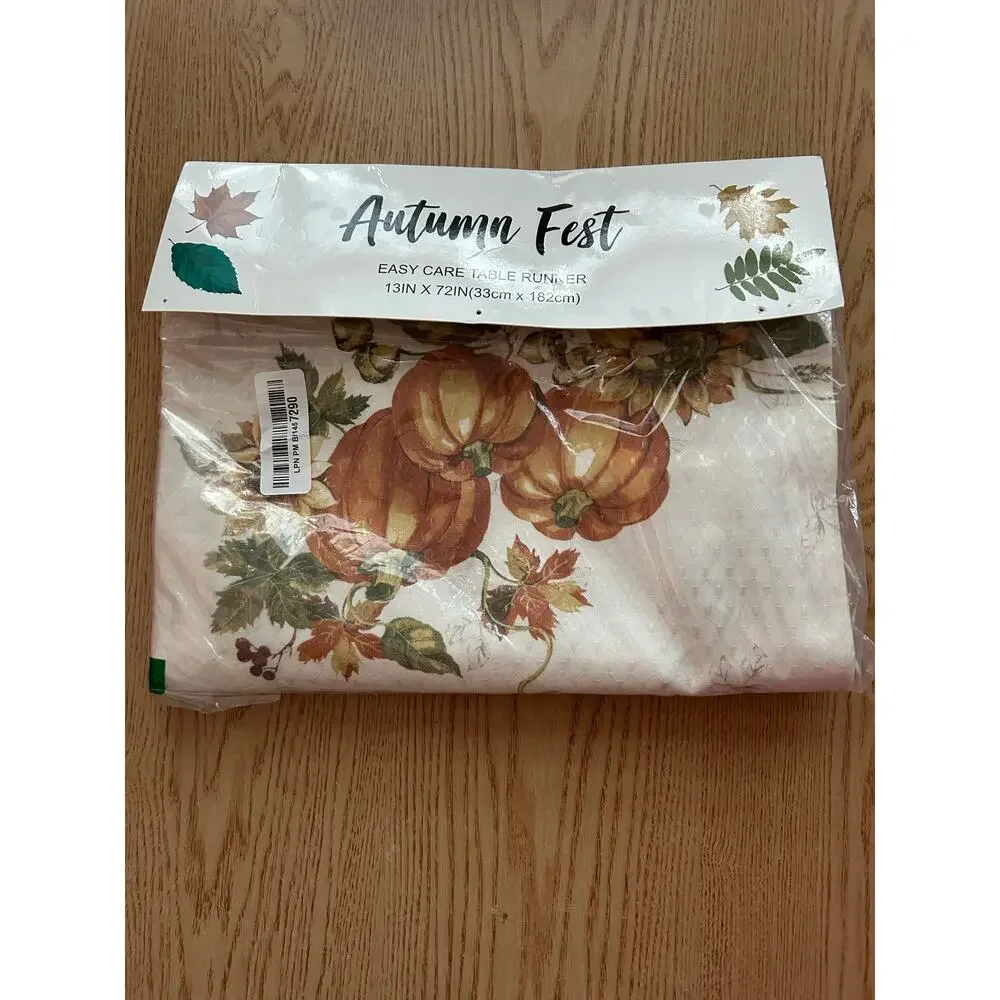 New Autumn 🍂 Fest Fall Themed 🎃Table Runner Cream Burnt Orange Size 13”x72”